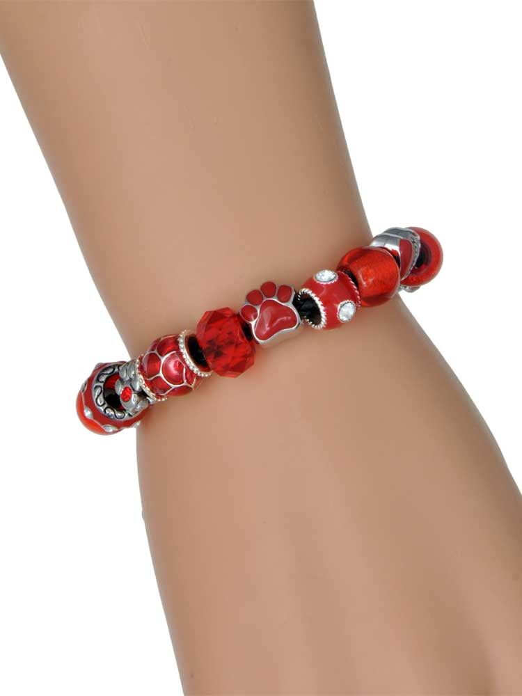 Delight Jewelry Two-tone 3-D Stocking with Clear Crystal Red Paw Print Bead Bracelet, 7"+2"