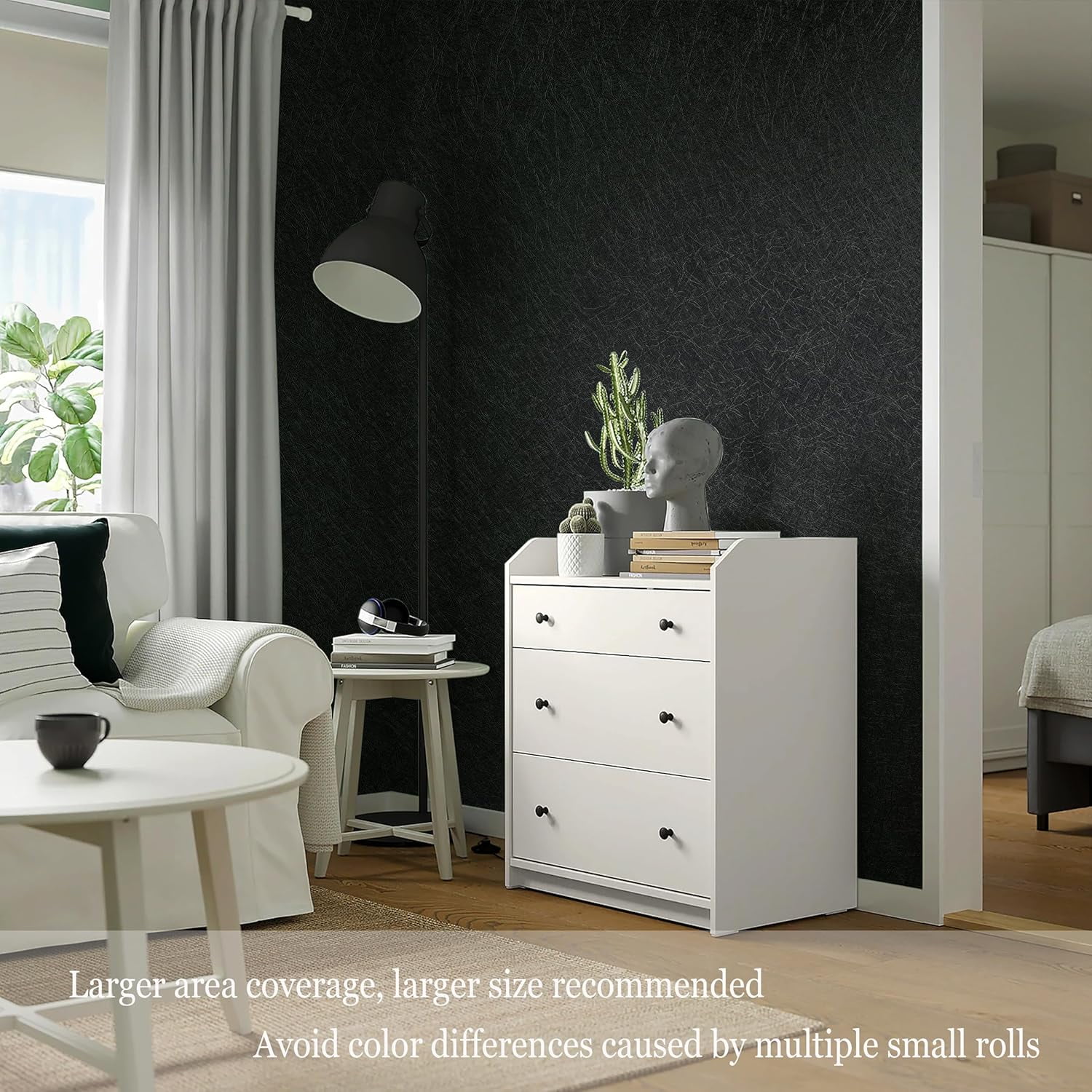 17.3 inch X 393 inch Peel and Stick Wallpaper Black Silk Textured Wallpaper Modern Solid Color Wall Paper Removable Contact Paper for Walls Vinyl Rolls