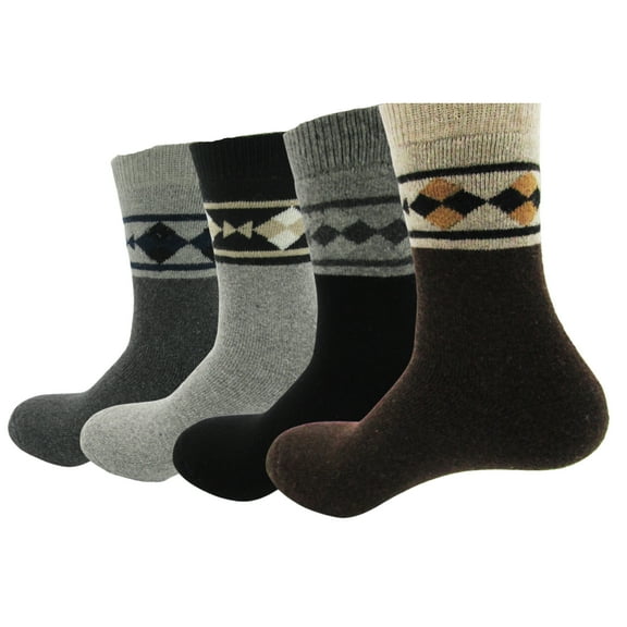 4 Pairs of Men's Soft Comfort Thick Casual Warm Wool Crew Socks (Shape)