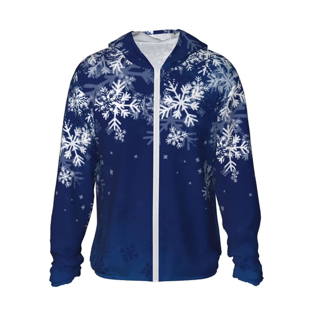 Balery Christmas Blue Sudadera ligera de manga larga con capucha y protección solar UPF 50+ para hombre y mujer, ideal para pesca y running-Medium