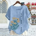thumbnail image 5 of Karymi Summer Tops for Women Leisure Short Sleeve Regular Fit Tops Round Neck Flower Print T Shirts Lounge Quick Dry Pullover Button Shirts, 5 of 5