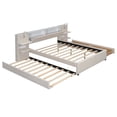 thumbnail image 4 of Queen Bed Frame with Trundle and Reading Lights, Upholstered Platform Bed with Storage Headboard, 2 Drawers and Side Racks, Wood Slats Support, No Box Spring Needed, Beige, 4 of 9