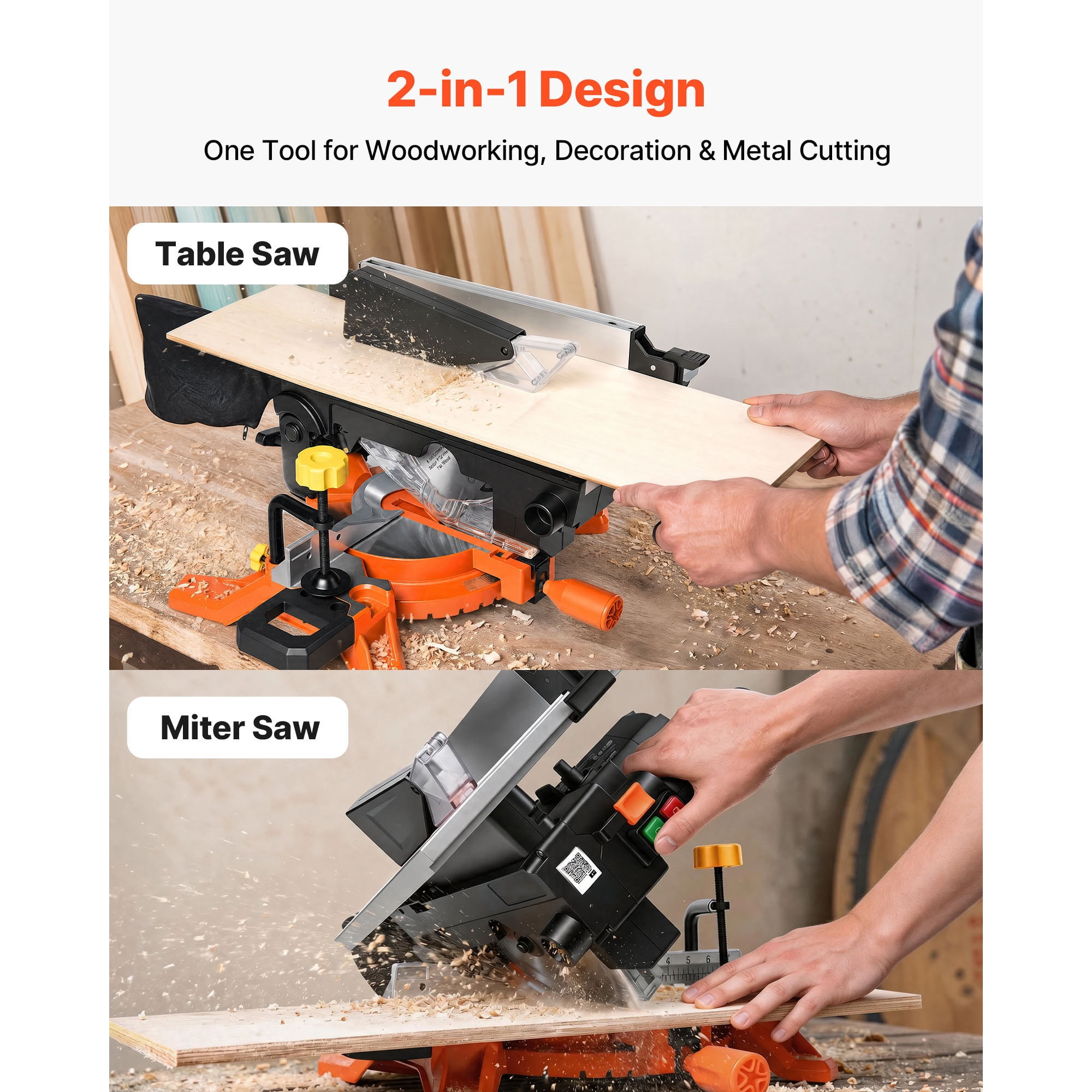 KFFKFF Compound Miter Saw, 8-1/4 inch Blade, Dual-Function Miter/Table Saw, Featuring Laser Alignment, Adjustable Cutting Angles, 4800 RPM Speed, Equipped with Splash Guard, Suitable for Wood, Metal