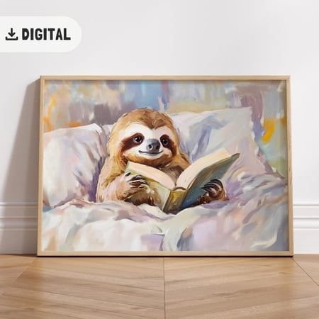 Sloth Reading Wall Art Book Lover Sloth Read Inspiring Cottagecore Decor Reader Wallart Bookful Art Unframed Paper Print