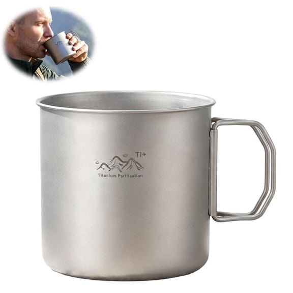 OADUKQ Camping Mug, Diameter Titanium-coated Stainless Steel Foldable Camp, Outdoor Camping Hiking and Backpacking, Gray, 3.9 in