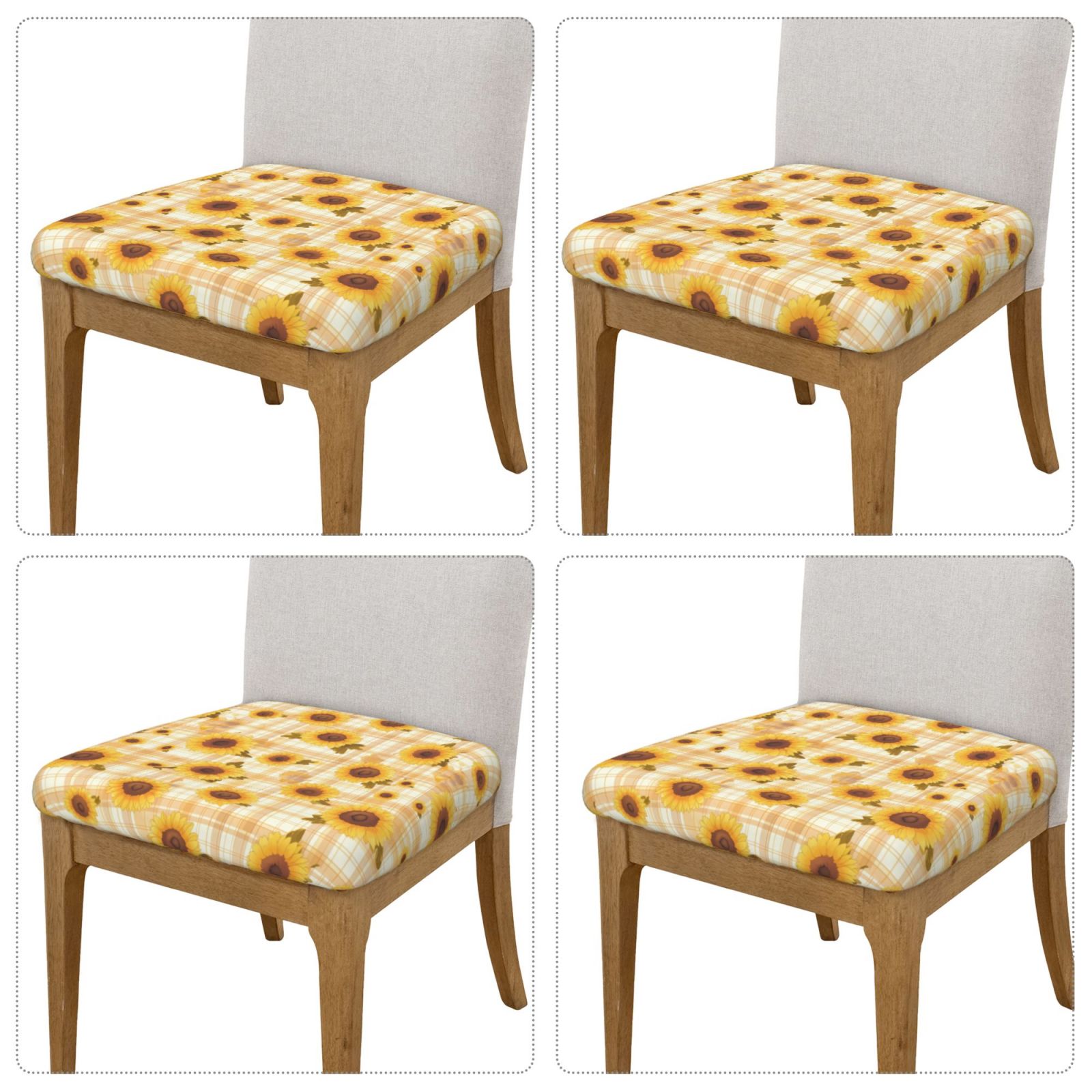 Vsdgher Coffee Plaid Sunflower Couch Cushion Covers, Non-Slip Sofa Seat Cushion Slipcovers, Soft Couch Covers（Don't include seat cushion）Four Pieces