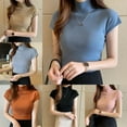 thumbnail image 4 of Women's Basic Solid Half Turtleneck Short Sleeve Slim Fit Ribbed Knit Tee T Shirts, 4 of 7