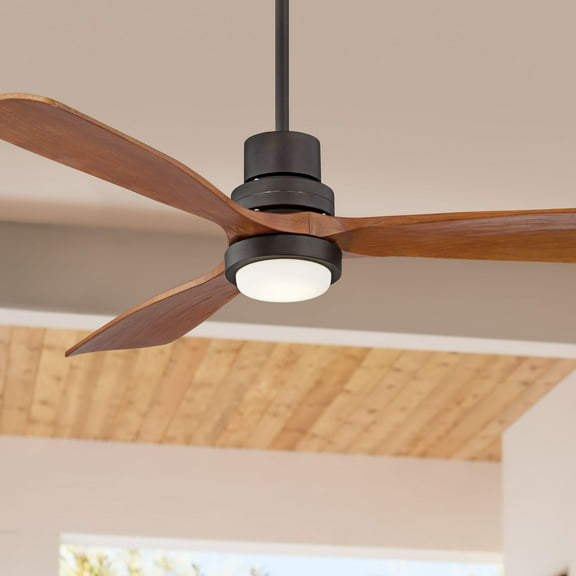 52" Casa Vieja Delta-Wing DC Modern Indoor Outdoor Ceiling Fan with LED Light Oil Rubbed Bronze Solid Wood Damp Rated for Patio Exterior House Home