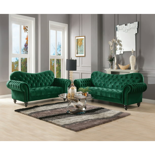 Acme Iberis Nailhead And Tufted Sofa In, Green Tufted Sofa