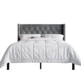 thumbnail image 2 of Castle Place Button Tufted Wingback Velvet Upholstered Bed with 2 Nightstands, Light Grey, Queen, 2 of 12
