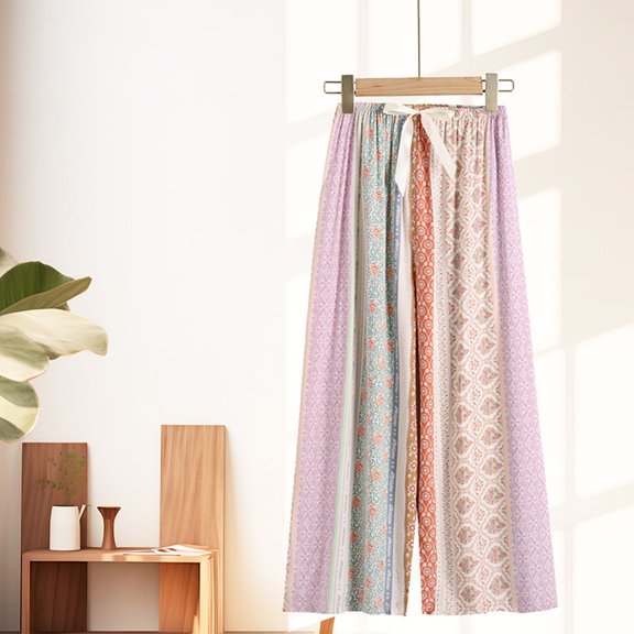 Wensltd Women's Comfy Pajama Pants Print Casual Thin Wide Leg Lounge Pants