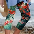 thumbnail image 2 of Capri Leggings for Women Fashion Floral Printed High Waist Workout Lounging Yoga Pants Running Gym Leggings (XL, Green), 2 of 6