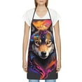 thumbnail image 3 of Yiaed Colorful Wolf Head Print Kitchen Apron with Hand Wipe Pockets,Big Pocket,Aprons for Women with Pockets, Waterproof for Cooking Baking, 3 of 7
