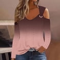 thumbnail image 2 of Ashirexll Fall Tops for Women Plus Size Fashion Casual Gradient Long Sleeve Pullover Top with Missing Shoulder Rose Gold 3XL, 2 of 5