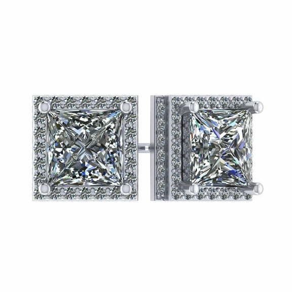 Nana Princess Halo Earrings with Pure Brilliance Zirconia in Sterling Silver Mounting, Hypoallergenic - 6.0mm - Platinum Plated