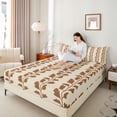 thumbnail image 4 of jejeloiu Retro Leaf Print Full Size Sheets,Brown Beige Bed Sheets For Teens 4 Pieces, 4 of 7