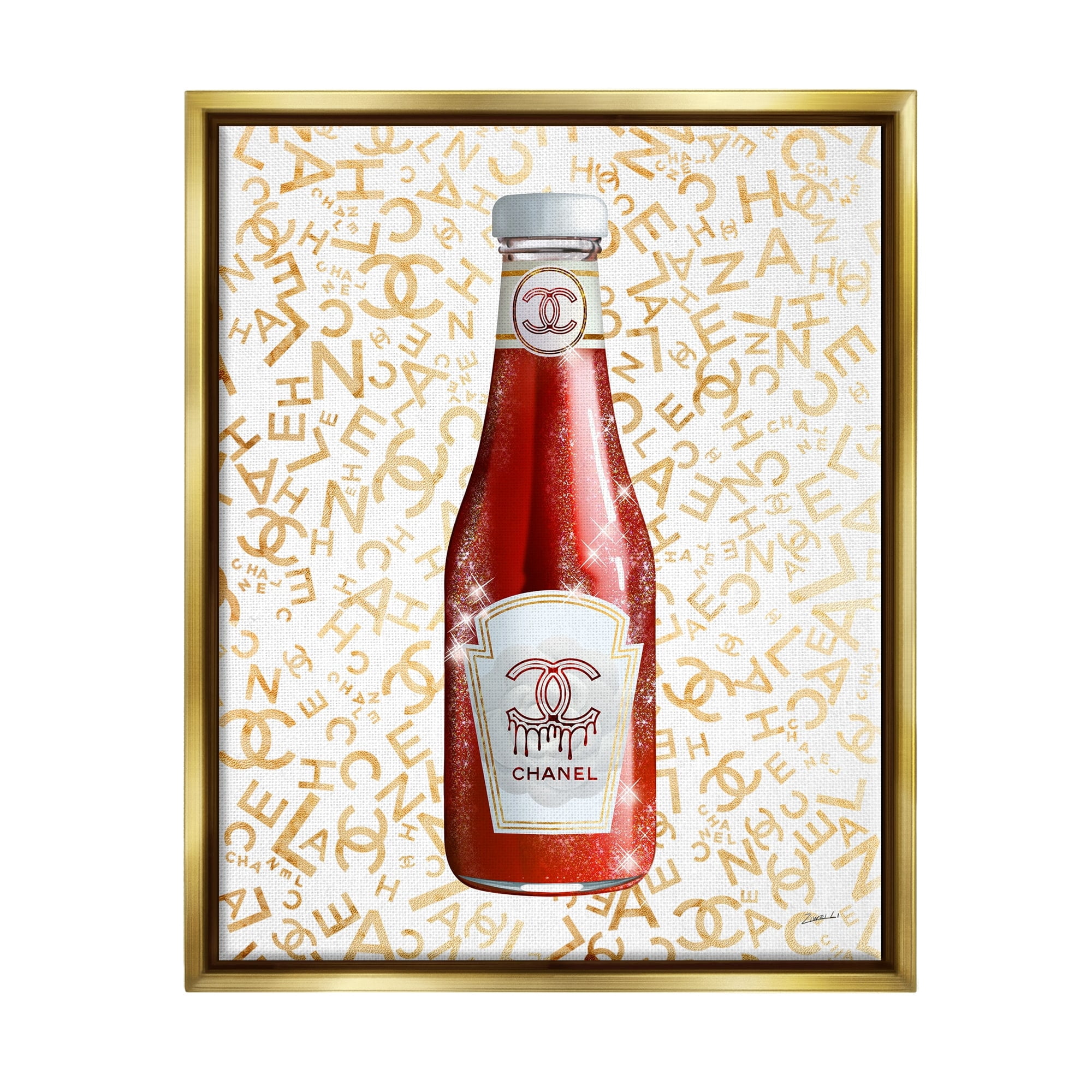 Stupell Industries Trendy Diner Ketchup Condiment Luxury Fashion Pattern Graphic Art Metallic Gold Floating Framed Canvas Print Wall Art, Design by Ziwei Li