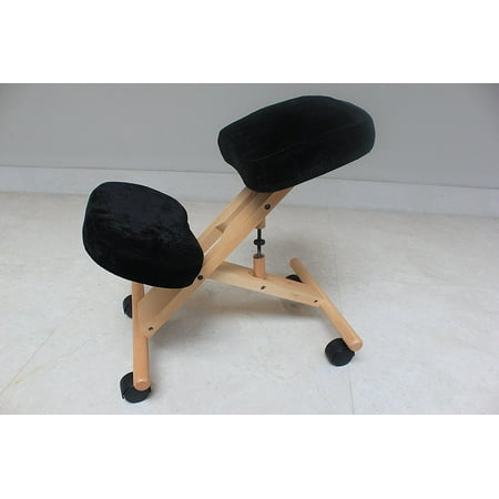 Kneeling Chair with Memory Foam Natural Wooden Frame Black
