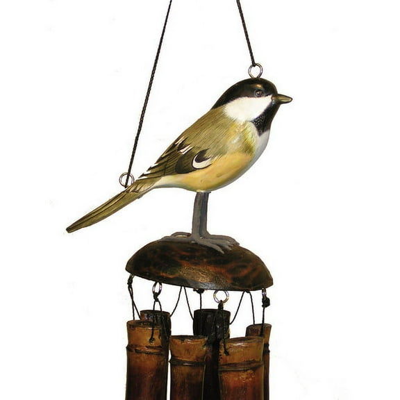 cohasset gifts 175ch cohasset chickadee bamboo wind chime, hand painted golden tan