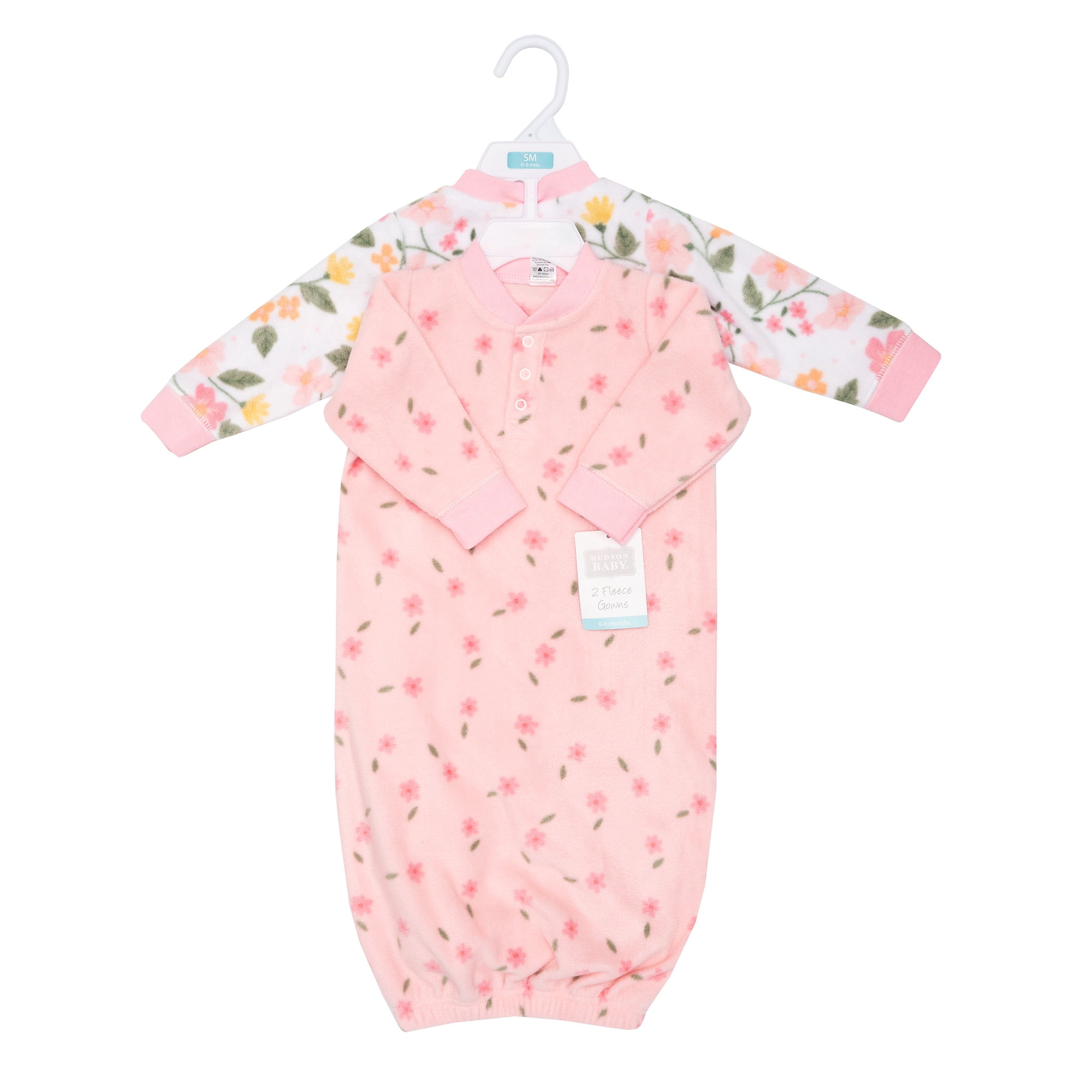 Hudson Baby Infant Girls Fleece Gowns, Family Floral, 0-6 Months