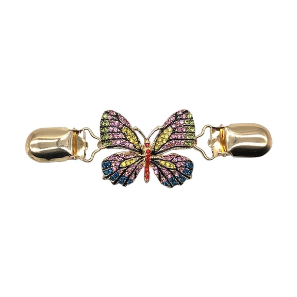 Clip de cárdigan de suéter de aleación, broche en forma de mariposa, diamantes de imitación, cierre de Clip lindo, cierres de capa para chal,