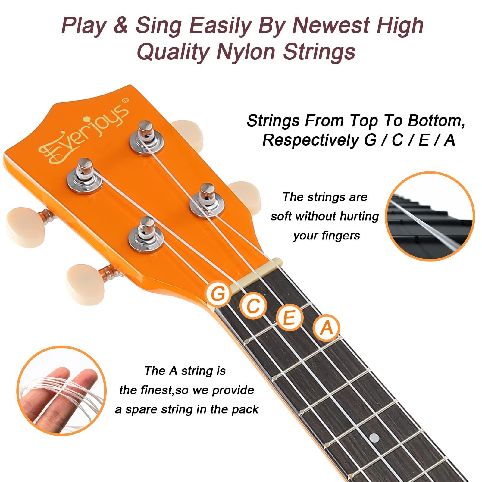 Everjoys 21" Soprano Ukulele Beginner Kit w/ Free Online Lesson, Gig Bag, Strap, Digital Tuner, Spare String, Picks, Polishing Cloth, Rainbow Series