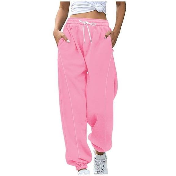 Fengactive Women's Cinch Bottom Sweatpants Casual High Waisted Pockets Joggers Sport Workout Active Baggy Lounge Trousers