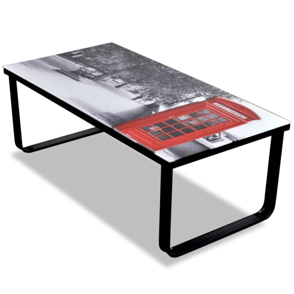 vidaXL Glass Modern Storage Glass Coffee Table, Black