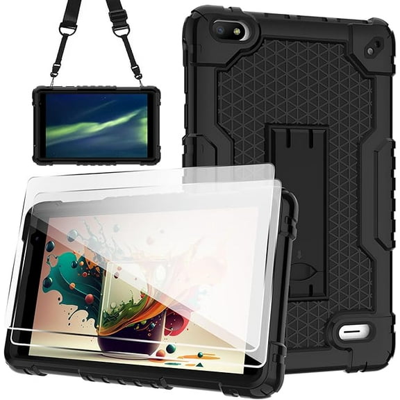 FIEWESEY Cover Case for Sunshine T1 Elite/Foxx T8/Qlink Scepter 8/Sky Pad 8/NUU Tab 8/Sky Devices Elite OctaX/Sky Devices Elite T8 Plus/Xmobile X8/Sky Devices with screen protector (Black/Black/2 PCS)