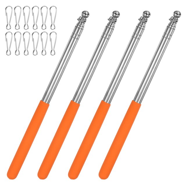 Uxcell Lot de 4 Mât de Drapeau Télescopique 5.25 Pieds/1.6m avec Clips Orange
