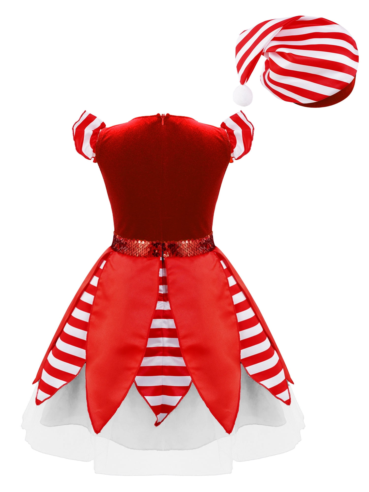 inhzoy Kids Girls Christmas Elf Dress-Up Xmas Holiday Sequins Tutu Dress Red-A 4