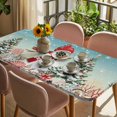 thumbnail image 3 of Teal Snowman Christmas Table Cloths for 5 Foot Rectangle Tables, Xmas Tree Coastal Snowflake Starfish Patio Waterproof Elastic Fitted Tablecloths, Washable Rectangular Table Cover for Camping, 3 of 8