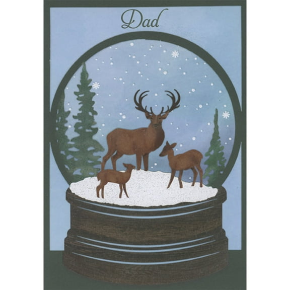 Designer Greetings Laser Cut Snow Globe with Three Deer in Forest on Light Blue Background Christmas Card for Dad