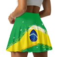 thumbnail image 4 of HELLHERO Brazilian Flag Design Polyester Spandex Fabric Tennis Skirt with Built-in Shorts, 2 Side Pockets Soft Athletic Skort for Yoga Outdoor Sports Golf, 4 of 9