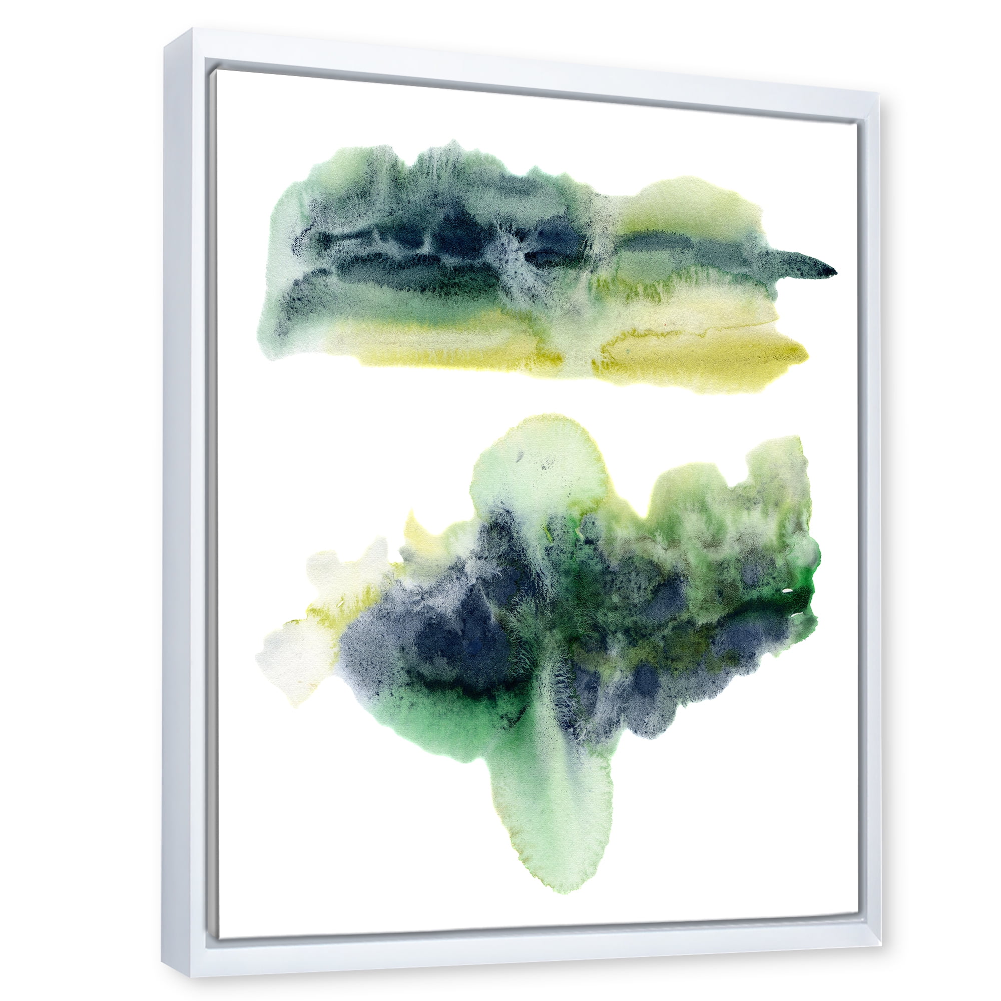 Golden Green Abstract Clouds IV 12 in x 20 in Framed Painting Canvas Art Print, by Designart