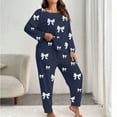thumbnail image 2 of CHUMUD Womens Plus Size 2 Piece Pajama Sets Long Sleeve Crew Neck Tops and Pants Soft Bow Sleepwear Casual Nightwear Pjs Lounge Set, 2 of 5