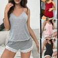 thumbnail image 6 of sunsanly 2 Ps/Set Women Summer Pajama Set Lace Backless Sleeveless Spaghetii Strap Off Shoulder V Neck Vest Elastic Waist Shorts Set Sleepwear Daily Loungewear, 6 of 8