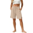 thumbnail image 7 of EazyTech High Waist Bermuda Shorts for Women Wide Leg Shorts | Loose Fit Drawstring Elastic Waist Knee Length with Pockets, Summer Casual Travel Beach Daily Wear, 7 of 7