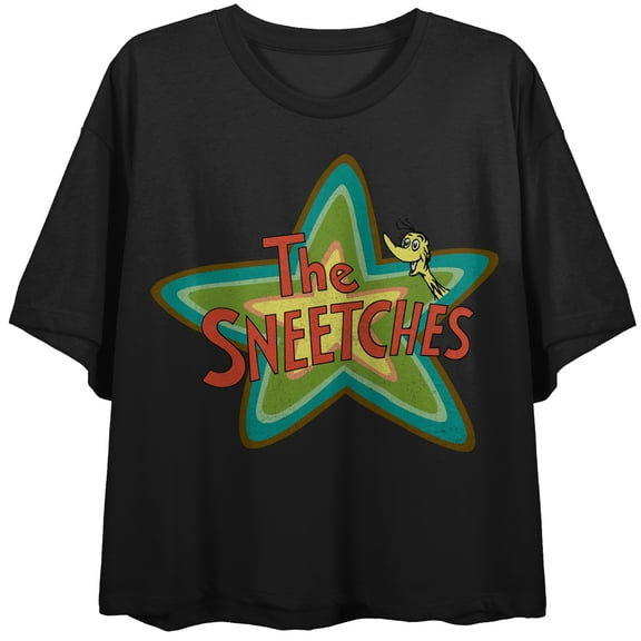 The Sneetches And Other Stories Sneetches, Logo title, Star on Black Short Sleeve Adult Crop T-Shirt-Large