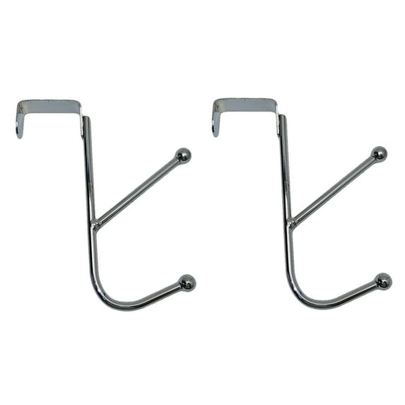 2 Over The Door Double Hook Chrome Steel, Doors Up To 1.75" Wide Metal Hanger 2x