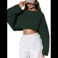 thumbnail image 3 of Sudaderas de Larga con Globo para Mujer, Sudaderas , Cuello Redondo Extragrande Verde Oscuro XS, 3 of 8