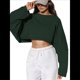 thumbnail image 3 of Sudaderas de Larga con Globo para Mujer, Sudaderas , Cuello Redondo Extragrande Verde Oscuro XS, 3 of 8