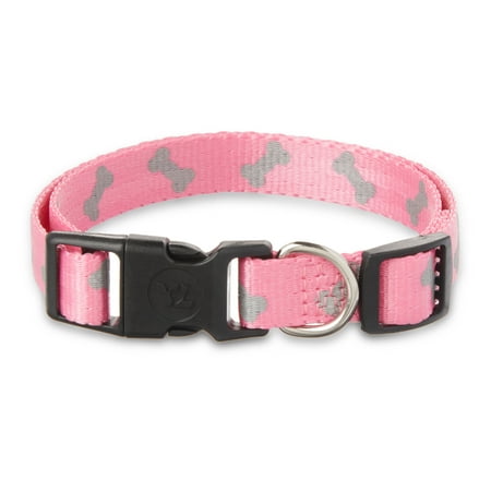 Vibrant Life Reflective Dog Collar, Pink Bones, Medium