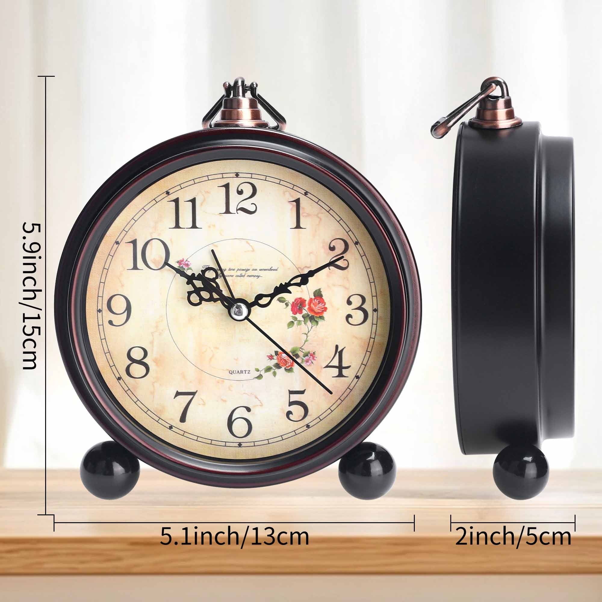 Unique Bargains Vintage Desk Clock Silent Retro Battery Operated Red