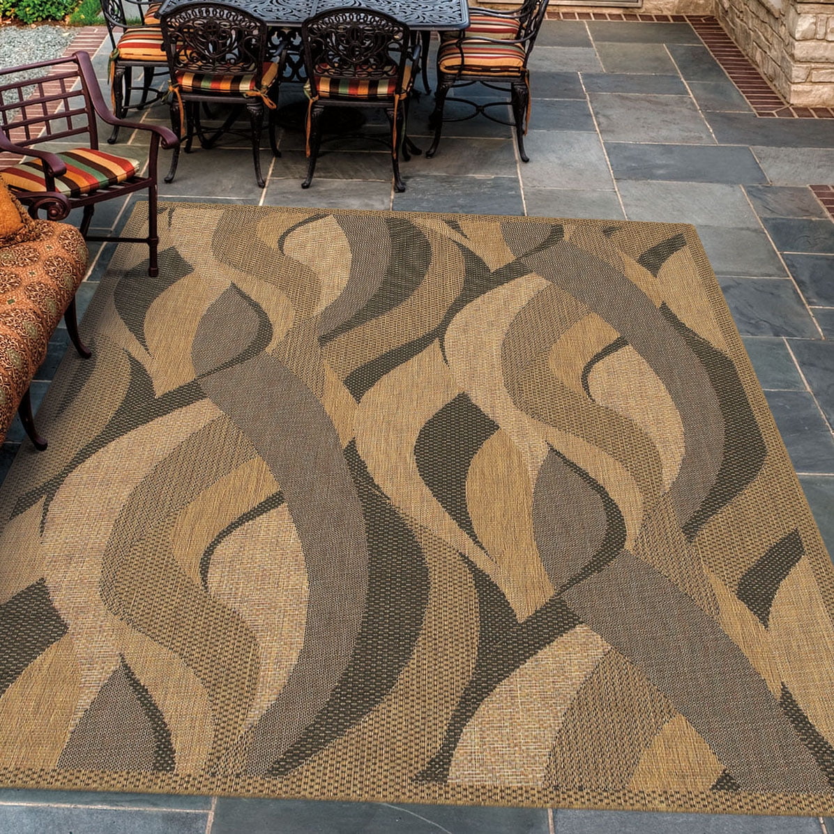 Couristan 2' x 3.5' Brown, Gray And Black Abstract Designed Rectangular Polypropylene Area Throw Rug