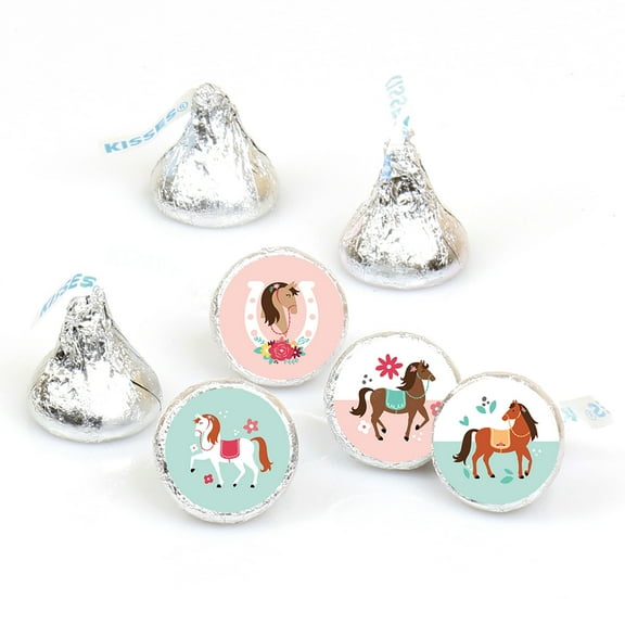 Big Dot of Happiness Run Wild Horses - Pony Birthday Party Round Candy Sticker Favors - Labels Fits Chocolate Candy (1 sheet of 108)
