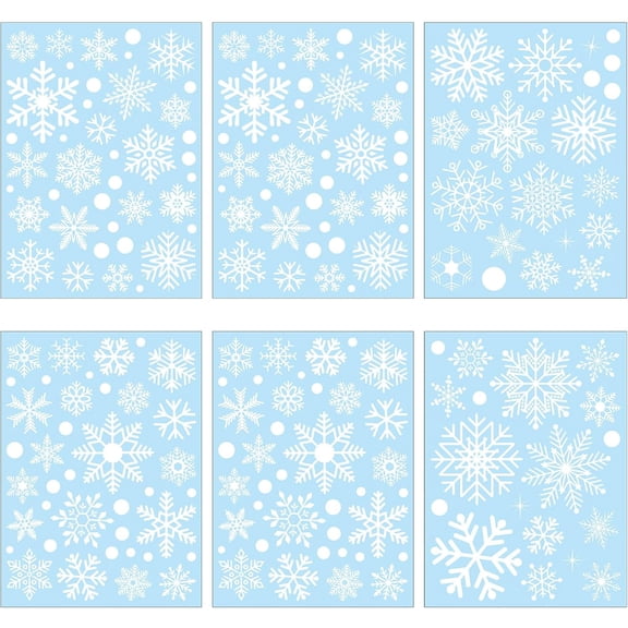 6pcs Christmas Snowflake Window Clings, White Static Snowflakes Window Clings Ornaments Xmas Snowflake Stickers for Glass Windows
