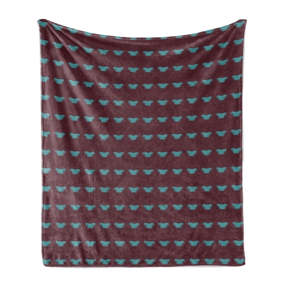 Butterfly Soft Flannel Fleece Blanket, Little Blue Butterfly Silhouettes on Dark Backdrop Ornate Wings Nature, Cozy Plush for Indoor and Outdoor Use, 60" x 80", Maroon and Turquoise, by Ambesonne