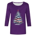 thumbnail image 4 of HOMBOM Womens Funny Shirts Christmas Outfits Purple Snowman 3/4 Sleeve Xmas Crewneck T Shirts for Ladies, 4 of 5