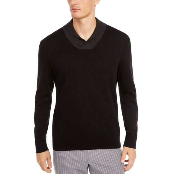 Tasso Elba Pull en Coton Supima à Col Châle Contrasté pour Hommes (Noir, 2TG)